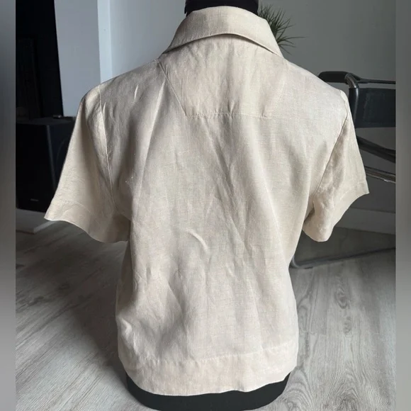 Quince 100% European Linen Short Sleeve Khaki Driftwood Tan Button Down Shirt XS - Picture 9 of 14